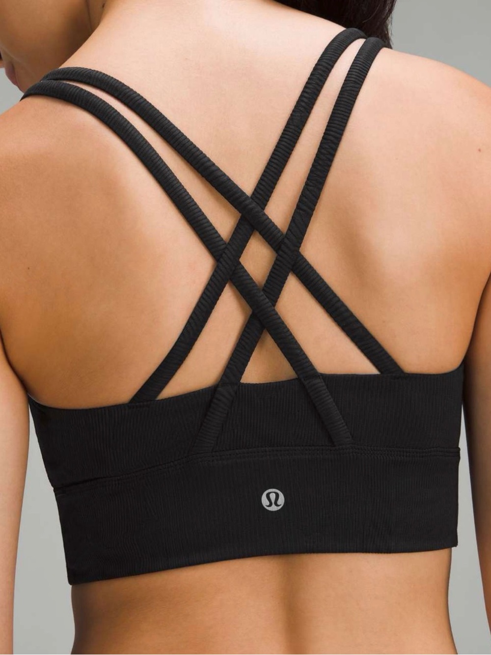 Lululemon Energy Bra High Neck Long Line Rib Texture in Black